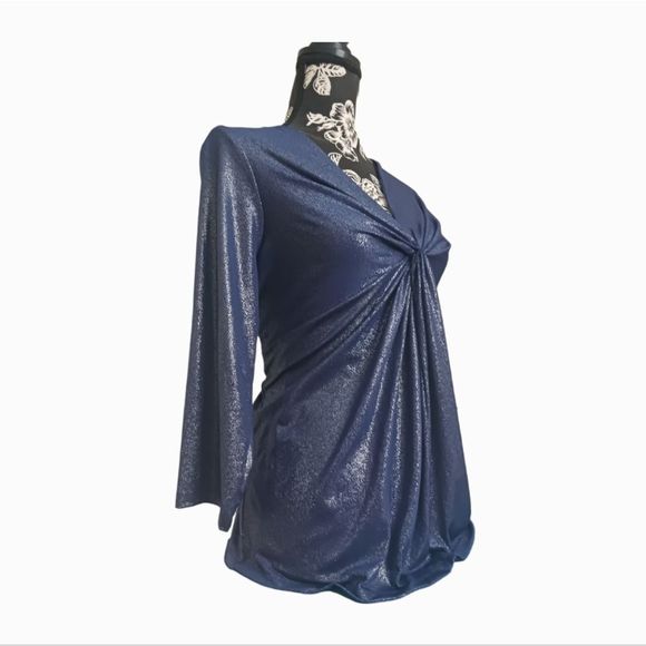 Jones New York Signature Blue Sparkly Stretchy Roushed Blouse Size XL NWT! - Picture 3 of 10
